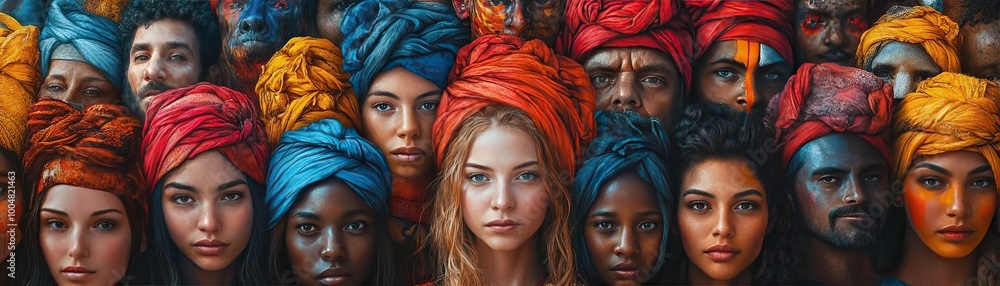 A vibrant gathering of diverse individuals adorned in colorful headwraps, showcasing cultural richness and unity. A vibrant gathering of diverse individuals adorned in colorful headwraps, showcasing cultural richness and unity.