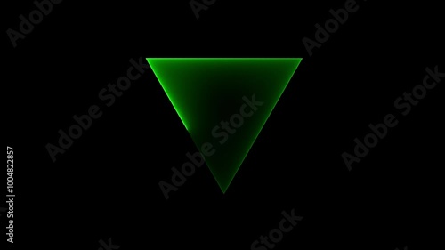 Glowing neon green color triangle animation with fill on black background. Seamless loop photo