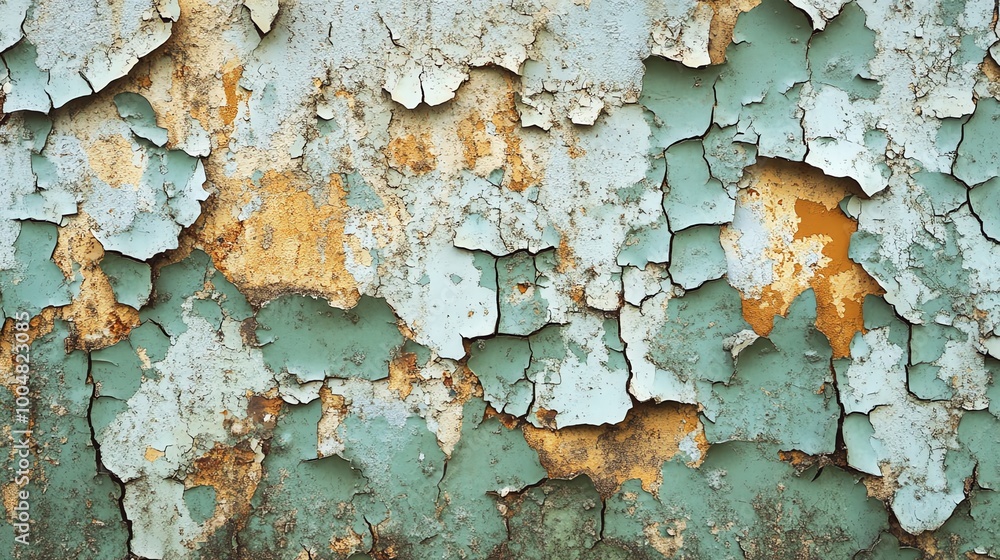 A close-up shot of peeling paint on a wall. A close-up shot of peeling paint on a wall.