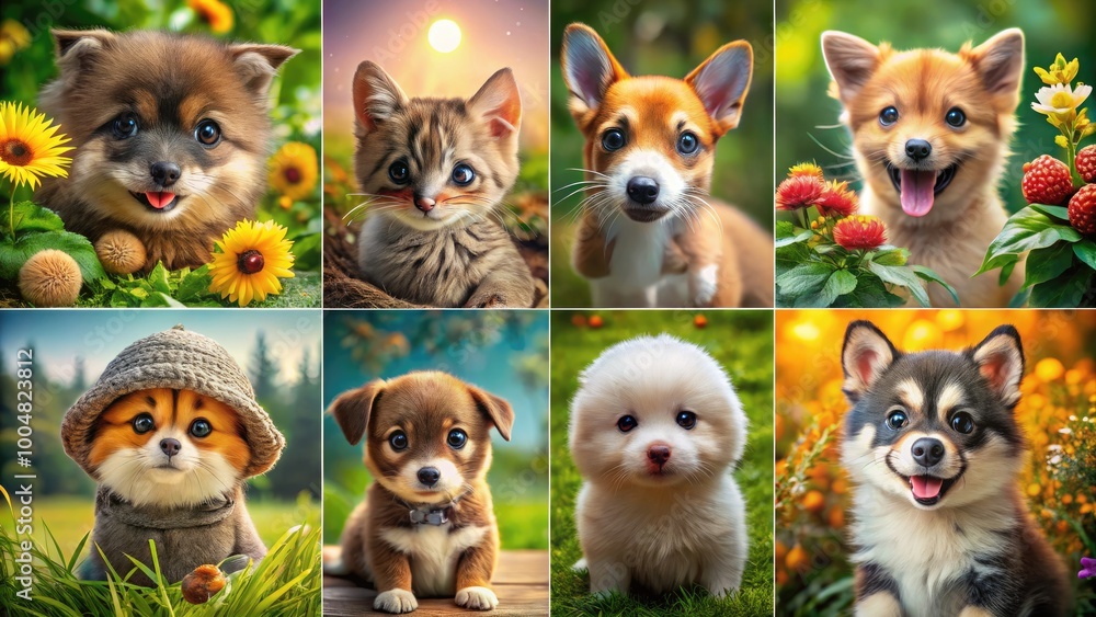 Fototapeta premium Adorable Collection of Cute Bobs with Playful Expressions and Charming Personalities in Nature