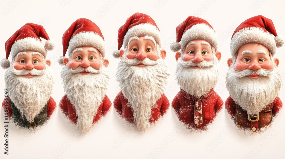 Set of cartoon santa claus heads in style isolated. illustration Set of cartoon santa claus heads in style isolated. illustration
