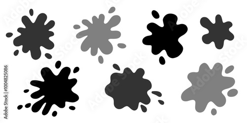 Set of backgrounds for text in form of stains from liquid, paint, milk, ink with drips, splashes, drops, puddles. Vector empty frames with round uneven edge for design of titles, discounts, price tag.