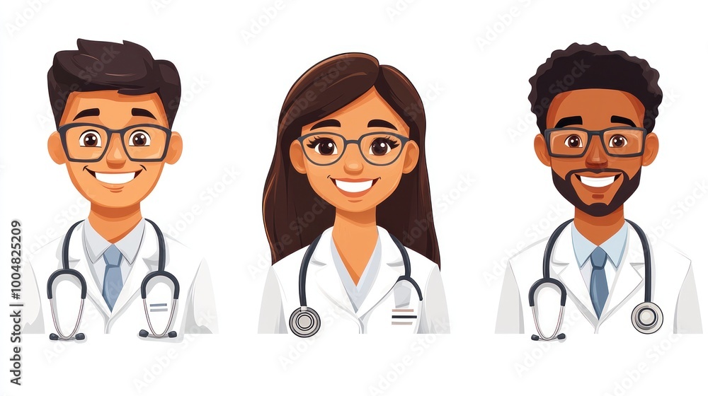 Smiling People Closeup Portrait Set Cute Cartoon Medical Male and Female Avatars Multi-ethnic Man and Woman Faces Isolated on White Background Smiling People Closeup Portrait Set Cute Cartoon Medical Male and Female Avatars Multi-ethnic Man and Woman Faces Isolated on White Background