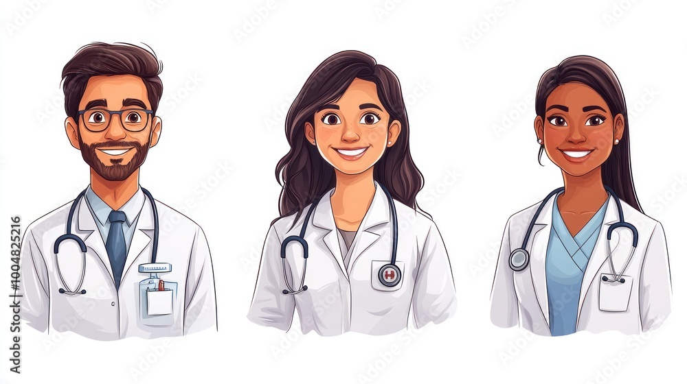 Smiling People Closeup Portrait Set Cute Cartoon Medical Male and Female Avatars Multi-ethnic Man and Woman Faces Isolated on White Background Smiling People Closeup Portrait Set Cute Cartoon Medical Male and Female Avatars Multi-ethnic Man and Woman Faces Isolated on White Background