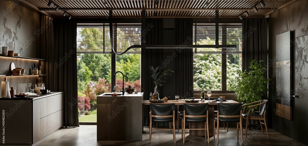 Modern kitchen style concept with a dinner table.. Modern kitchen style concept with a dinner table..