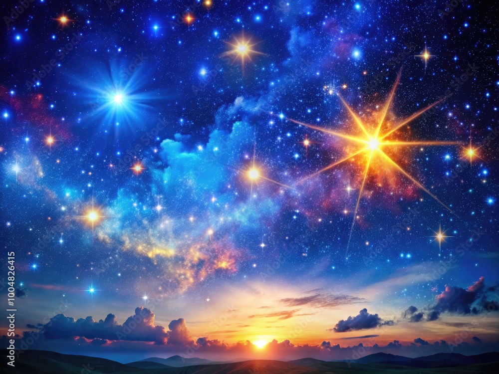 Naklejka premium Beautiful Starry Night Sky Background with Twinkling Stars and Deep Blue Universe for Designs