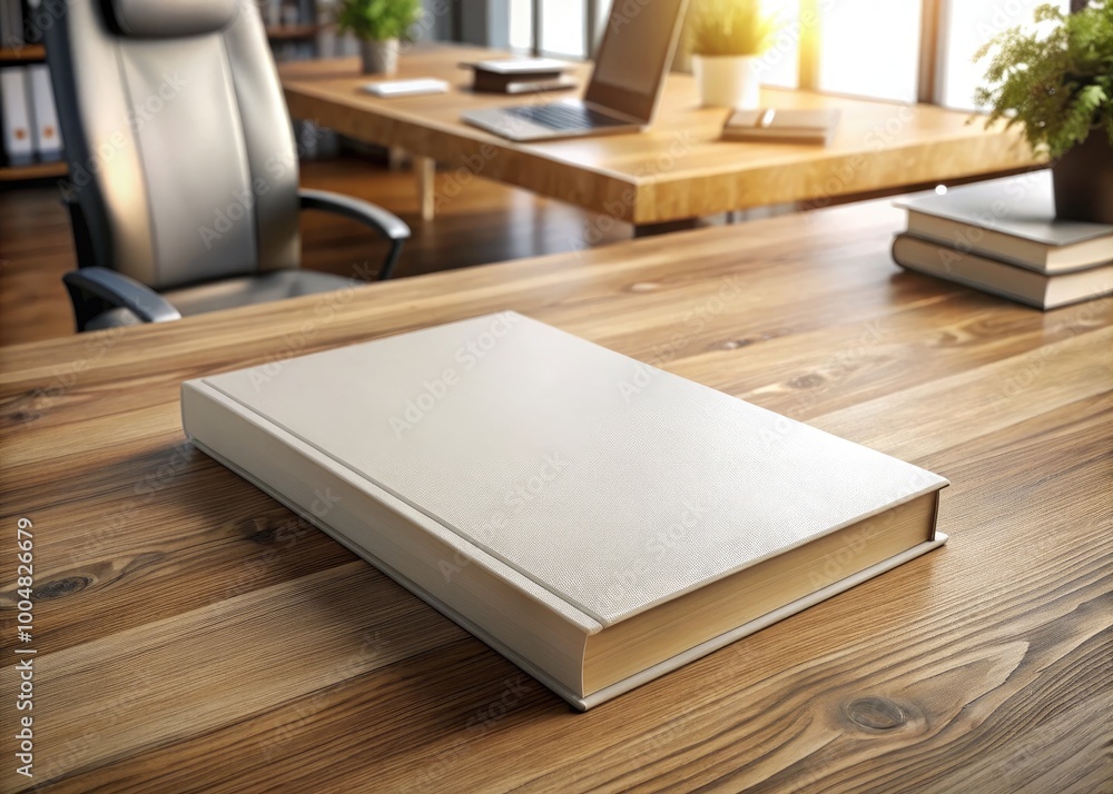 Blank Hardcover Book Cover Mockup on Wooden Office Desk for Business Literature Presentation Blank Hardcover Book Cover Mockup on Wooden Office Desk for Business Literature Presentation