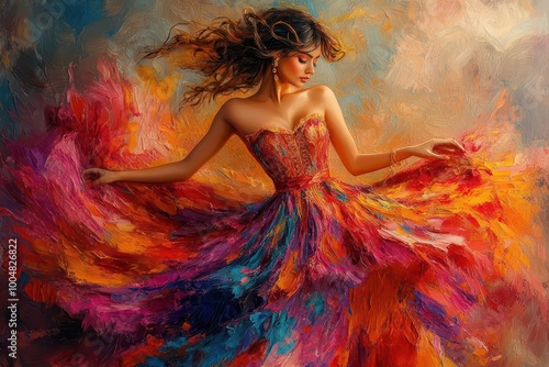 beautiful young woman gracefully dances flamenco her colorful dress swirling around her the vibrant colors and passionate movement capture the essence of this traditional spanish dance full of life