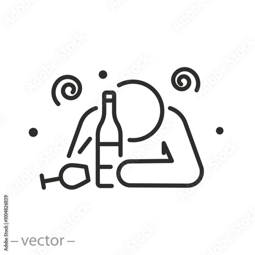 drunk man icon, drunkard, person with alcohol drink, thin line symbol on white background - editable stroke vector illustration
