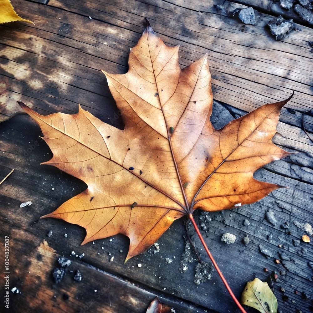 Autumn maple leaf on textured wooden background Autumn maple leaf on textured wooden background