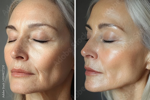 before and after images showcasing notable skin tightening and antiaging results on a mature womans neck and lower face highlighting the transformation and rejuvenation of her skin