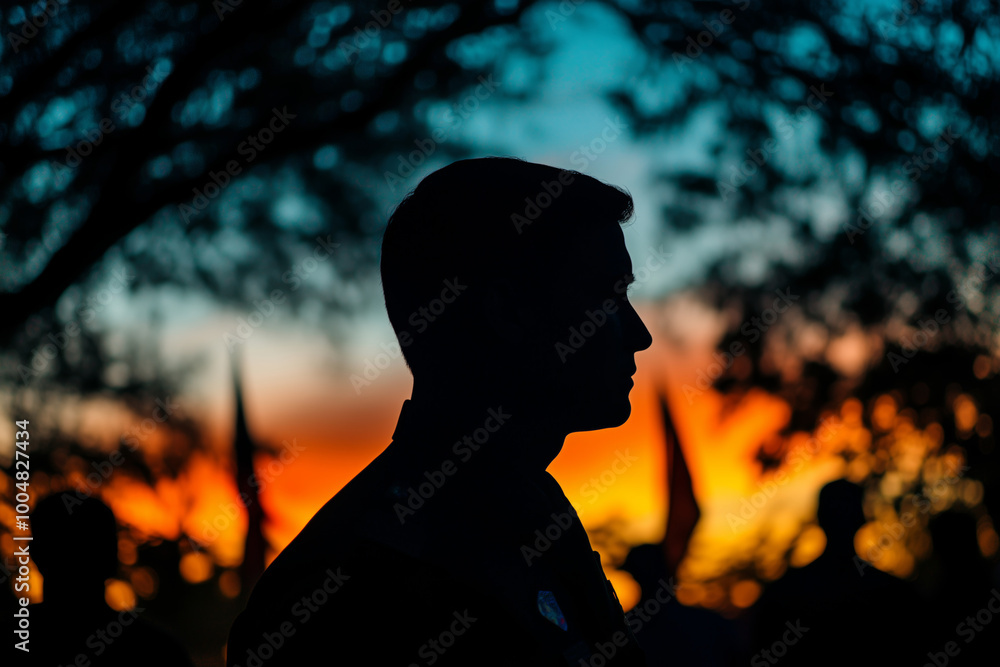 A candidates logo glows brightly against the night, illuminating silhouettes of hopeful supporters in a vibrant urban setting A candidates logo glows brightly against the night, illuminating silhouettes of hopeful supporters in a vibrant urban setting