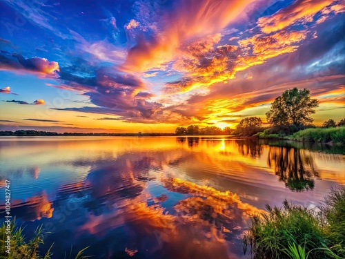 Wallpaper Mural Breathtaking Sunset Panorama Over Tranquil Waters with Vibrant Colors and Silhouetted Landscape Features Torontodigital.ca