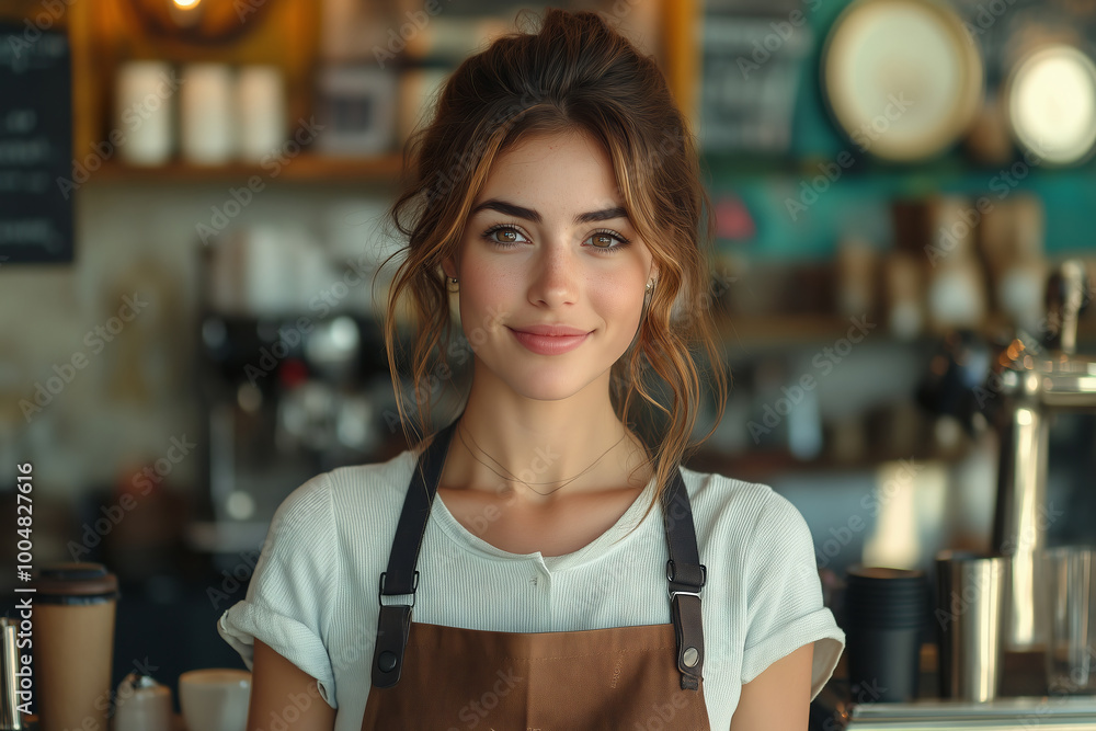A warm welcome at the coffee shop featuring a smiling barista ready to serve customers in a cozy atmosphere A warm welcome at the coffee shop featuring a smiling barista ready to serve customers in a cozy atmosphere
