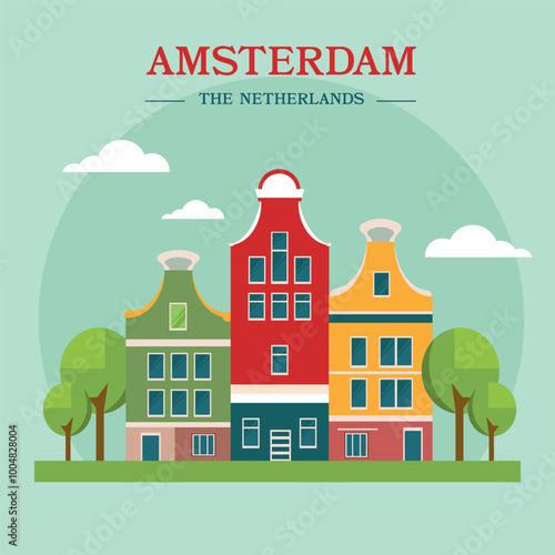 Amsterdam The Tetherlands Vintage Travel poster design