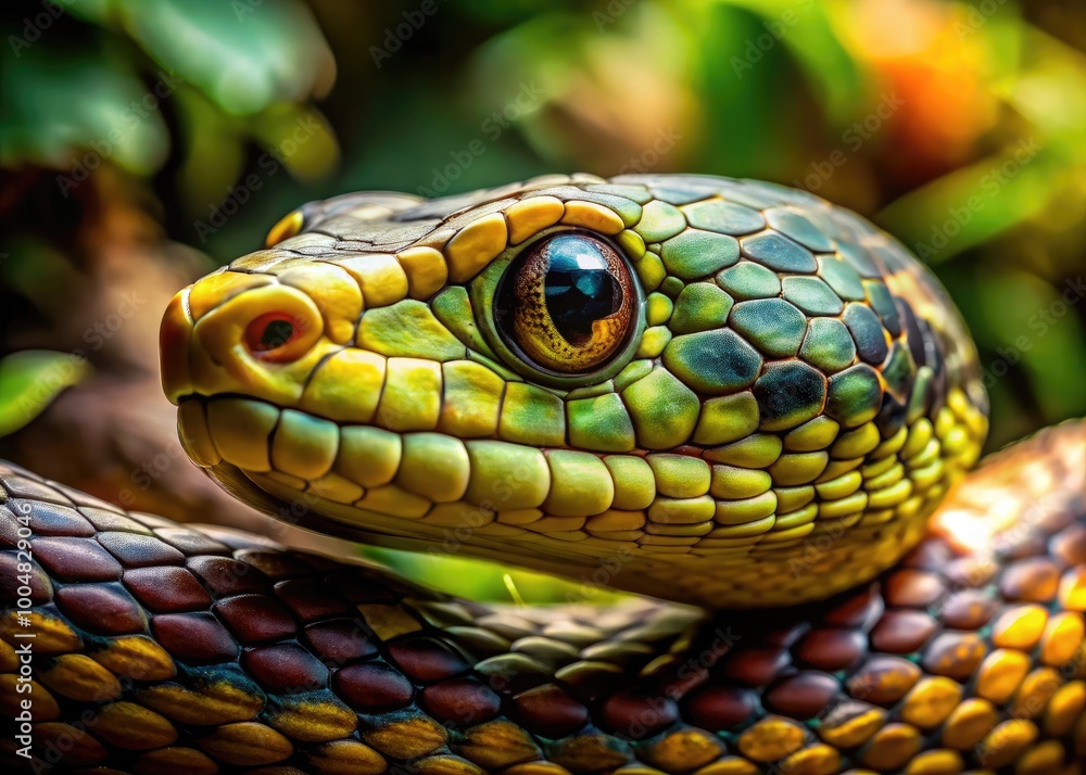Captivating Close-Up of a Unique Rhino Snake in Its Natural Habitat Under Soft Natural Lighting Captivating Close-Up of a Unique Rhino Snake in Its Natural Habitat Under Soft Natural Lighting