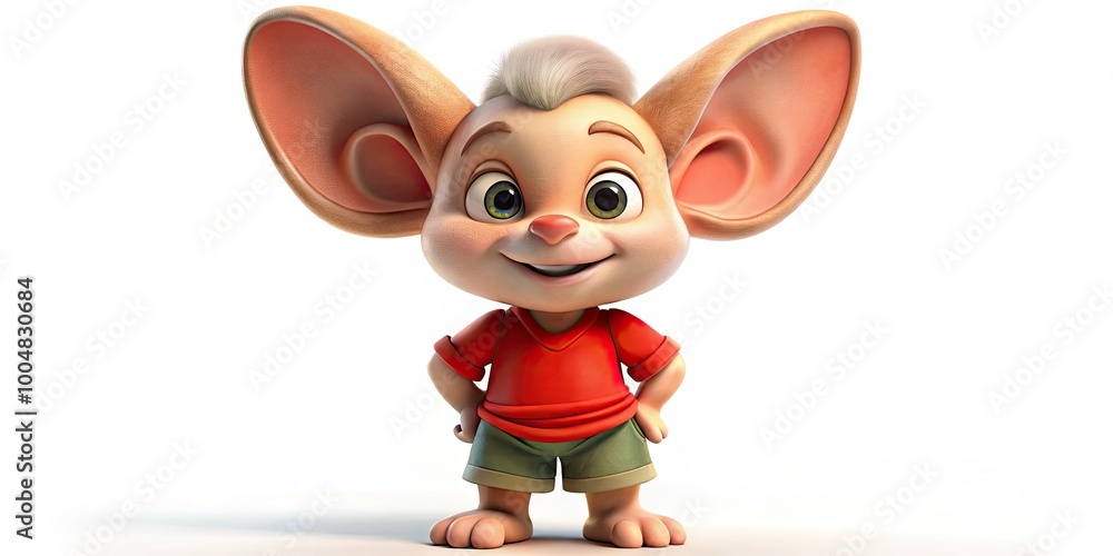 Cheerful cartoon character with big ears and red shorts, designed for playful children's visuals Cheerful cartoon character with big ears and red shorts, designed for playful children's visuals