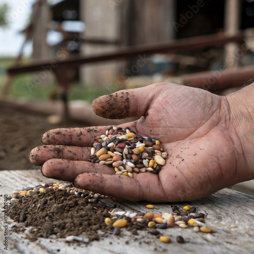 Mano sosteniendo semillas orgánicas