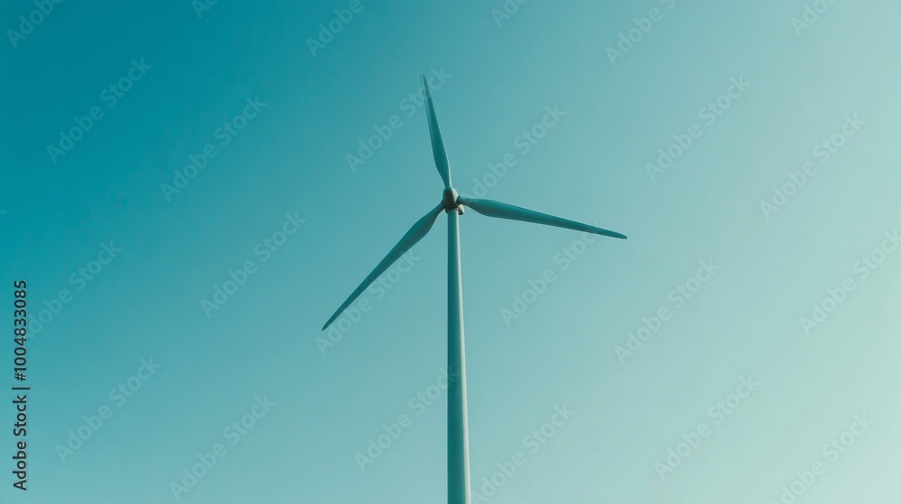 Wind turbine against clear blue sky, renewable energy concept Wind turbine against clear blue sky, renewable energy concept