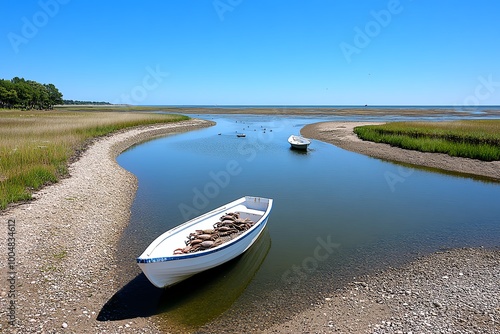 An estuary habitat where freshwater meets the sea, with crabs, fish, and migratory birds thriving in this brackish water ecosystem