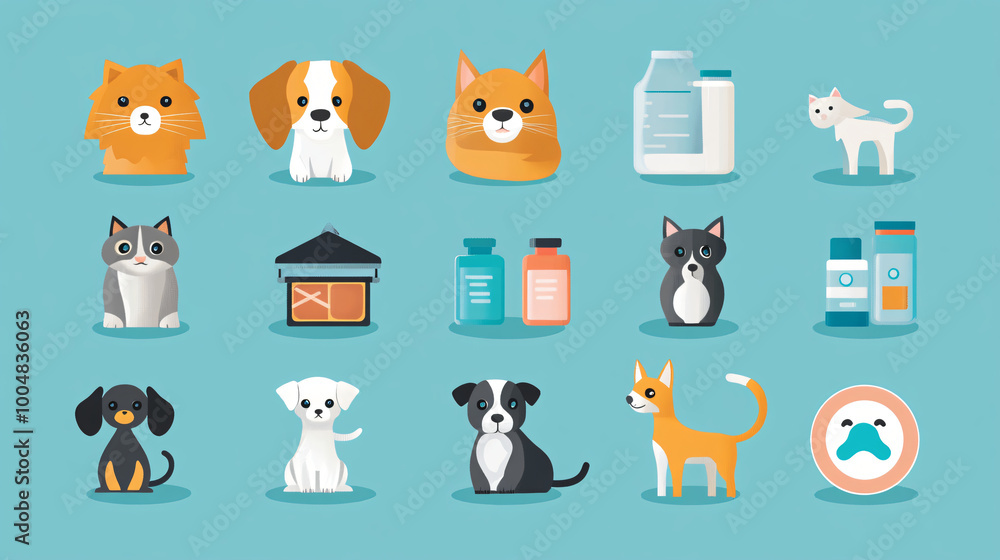 A collection of pet icons representing different animal species and breeds, ideal for pet care businesses. A collection of pet icons representing different animal species and breeds, ideal for pet care businesses.