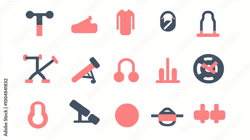 A collection of fitness icons representing various workout routines and exercises, ideal for health and fitness applications. A collection of fitness icons representing various workout routines and exercises, ideal for health and fitness applications.