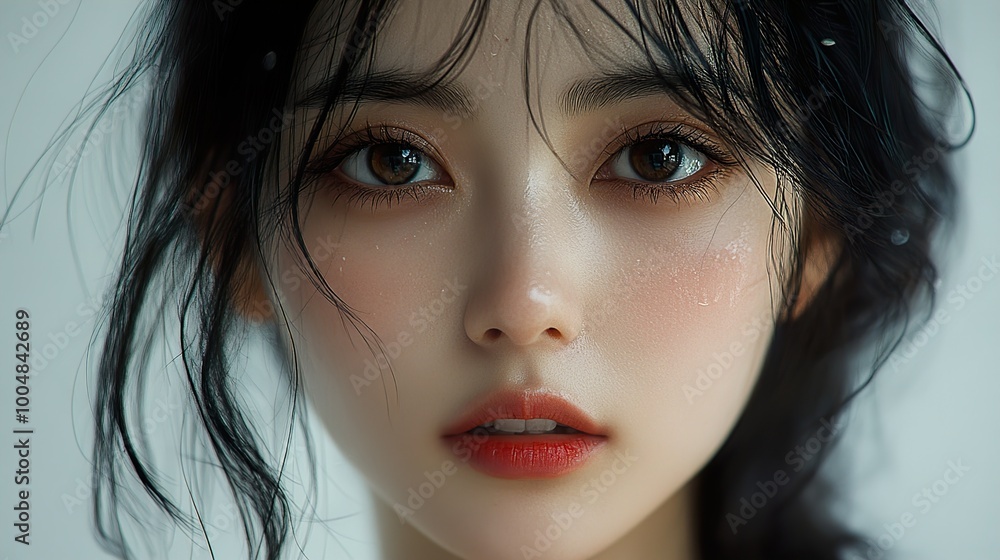 Close-up Portrait of a Woman with Delicate Features Close-up Portrait of a Woman with Delicate Features