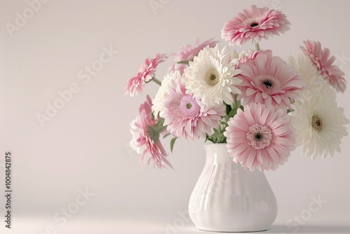 Wallpaper Mural Pink and white flowers in vase on white background. Torontodigital.ca