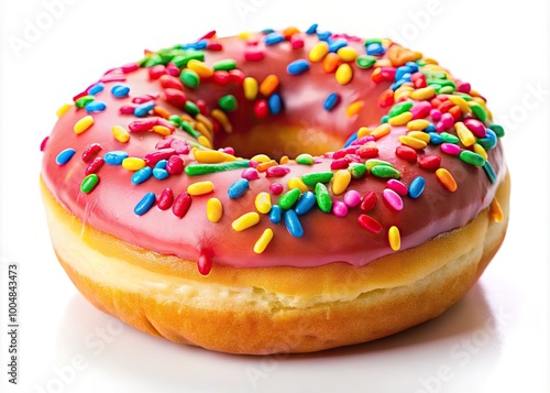 Delicious Glazed Donut with Colorful Sprinkles on a White Background for Sweet Treat Enthusiasts