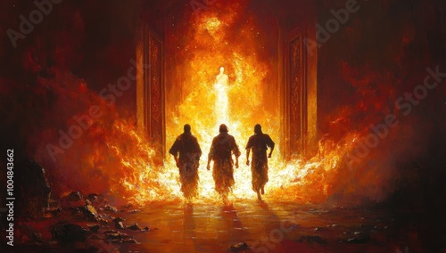 The Fiery Furnace With Shadrach, Meshach, and Abednego Amidst Flames
 photo