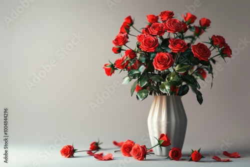 roses in vase on old white background
