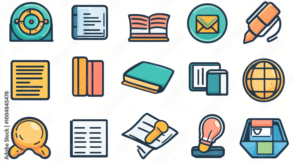 A collection of educational icons representing different learning methods and tools, ideal for teaching resources and educational platforms. A collection of educational icons representing different learning methods and tools, ideal for teaching resources and educational platforms.