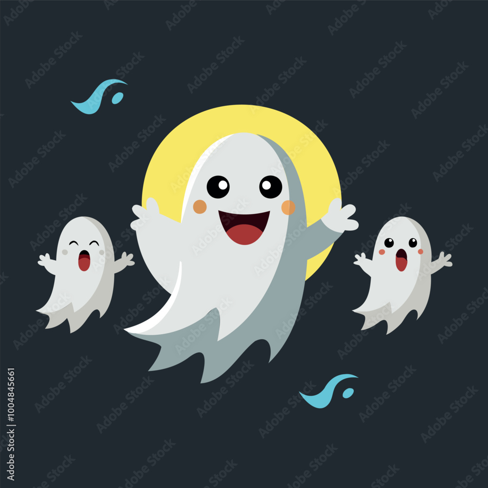 Cute Cartoon Ghosts on Halloween Night Cute Cartoon Ghosts on Halloween Night