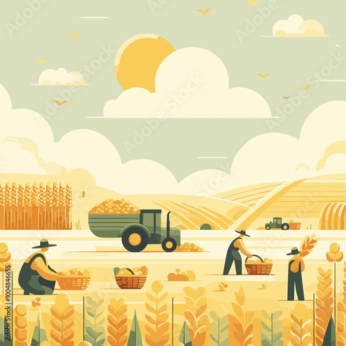 Harvesting Flat Vector Illustration Design photo