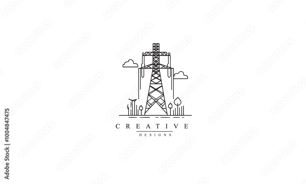 Electric tower black line icon, outline vector sign, linear style pictogram isolated Electric tower black line icon, outline vector sign, linear style pictogram isolated