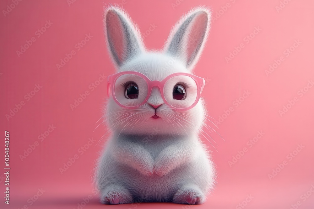 charming easter bunny with pink glasses poses adorably exuding playfulness and joy the whimsical character brings delight perfect for festive illustrations and holidaythemed designs charming easter bunny with pink glasses poses adorably exuding playfulness and joy the whimsical character brings delight perfect for festive illustrations and holidaythemed designs