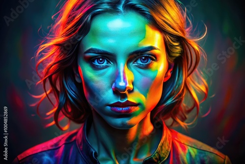 Expressive Self-Portrait with Bold Colors and Dramatic Lighting in Contemporary Art Style