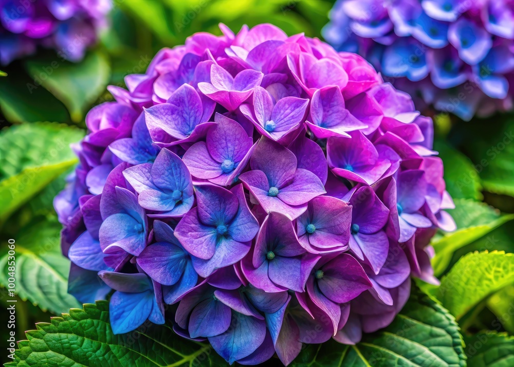 Extreme Close Up of a Vibrant Hydrangea Flower Blooming in a Beautiful Public Garden Park Setting Extreme Close Up of a Vibrant Hydrangea Flower Blooming in a Beautiful Public Garden Park Setting