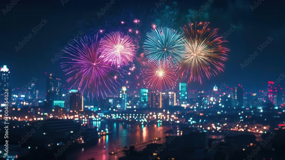 Fourth of July fireworks over a city skyline, vibrant colors, dynamic composition, patriotic atmosphere, realism Fourth of July fireworks over a city skyline, vibrant colors, dynamic composition, patriotic atmosphere, realism