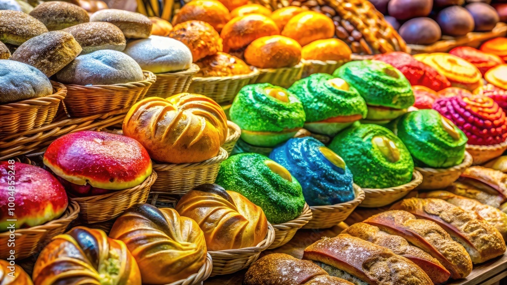 Freshly Baked Bread and Pastries Displayed in a Traditional Panaderia Bakery Shop Interior Freshly Baked Bread and Pastries Displayed in a Traditional Panaderia Bakery Shop Interior
