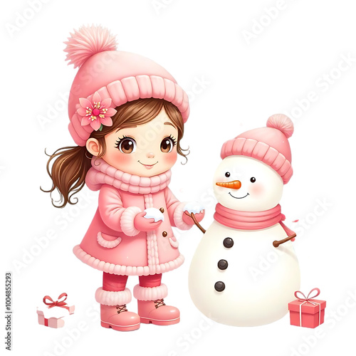 Cute Girl Pink Christmas Clipart sublimation PNG. 