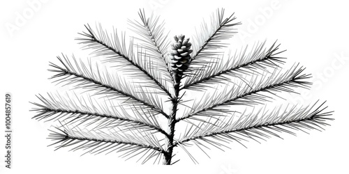 Wallpaper Mural A close-up black and white photograph of a pine tree branch with dense, overlapping pine needles Torontodigital.ca