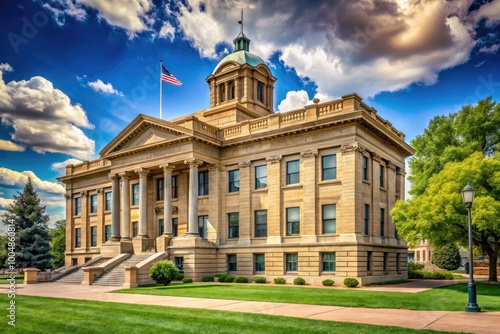 Historic Greeley Weld County Court Building with Classic Architecture and Surrounding Landscape photo