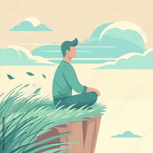 Meditating  Flat Vector Illustration Design photo