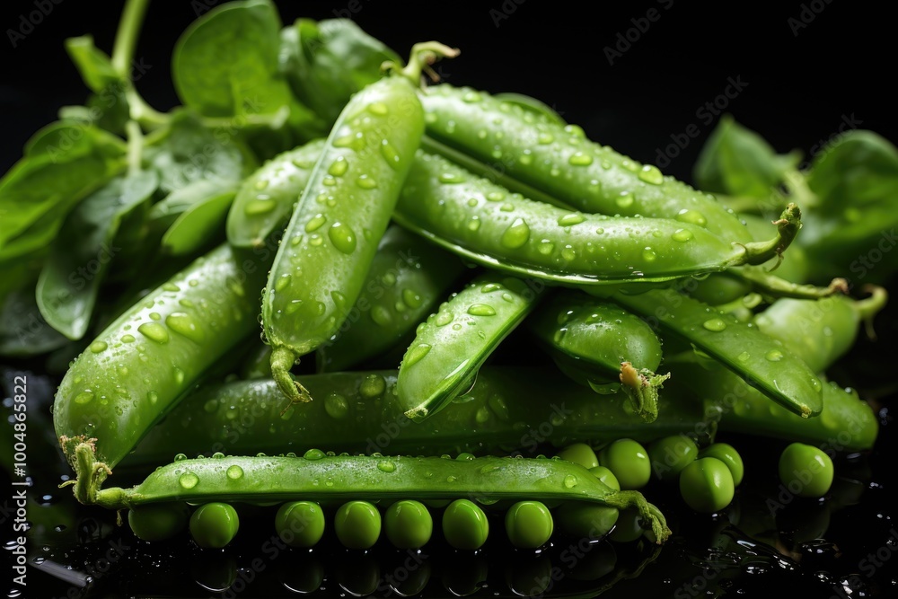 Fresh green peas isolated in a white., generative IA Fresh green peas isolated in a white., generative IA