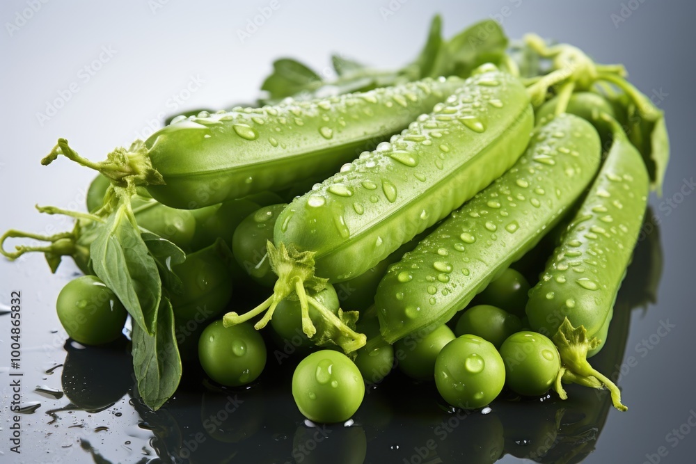 Fresh green peas isolated in a white., generative IA Fresh green peas isolated in a white., generative IA