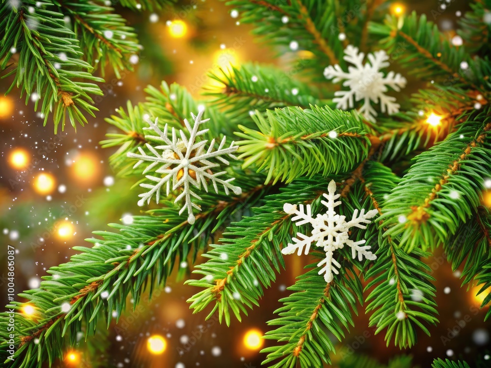 Lush Christmas Pine Branches with Snowflakes Perfect for Holiday Decor and Seasonal Celebrations Lush Christmas Pine Branches with Snowflakes Perfect for Holiday Decor and Seasonal Celebrations