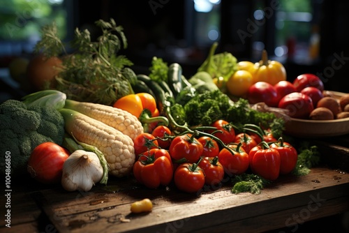 Vegetables. PEVALES ON THE TABLE, generative IA photo