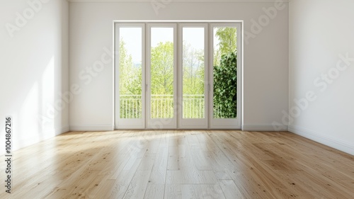 A large open room with a lot of natural light and a view of trees