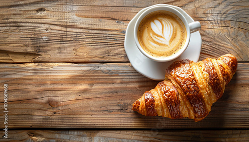 croissant-coffee-cup-rustic-wooden-table